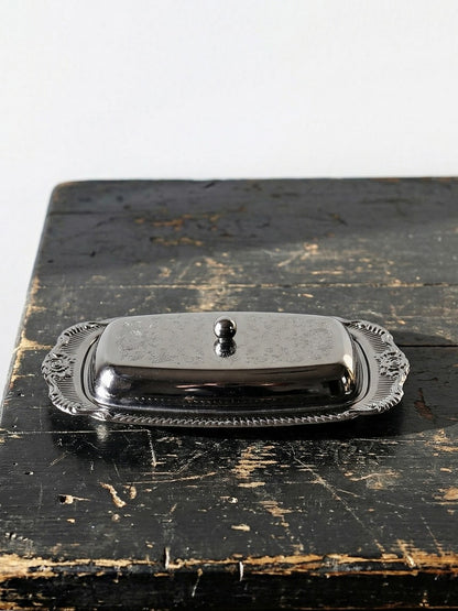 Vintage Butterdose silberfarben aus Metall und Edelstahl, Rococo-Stil 1960-1980er