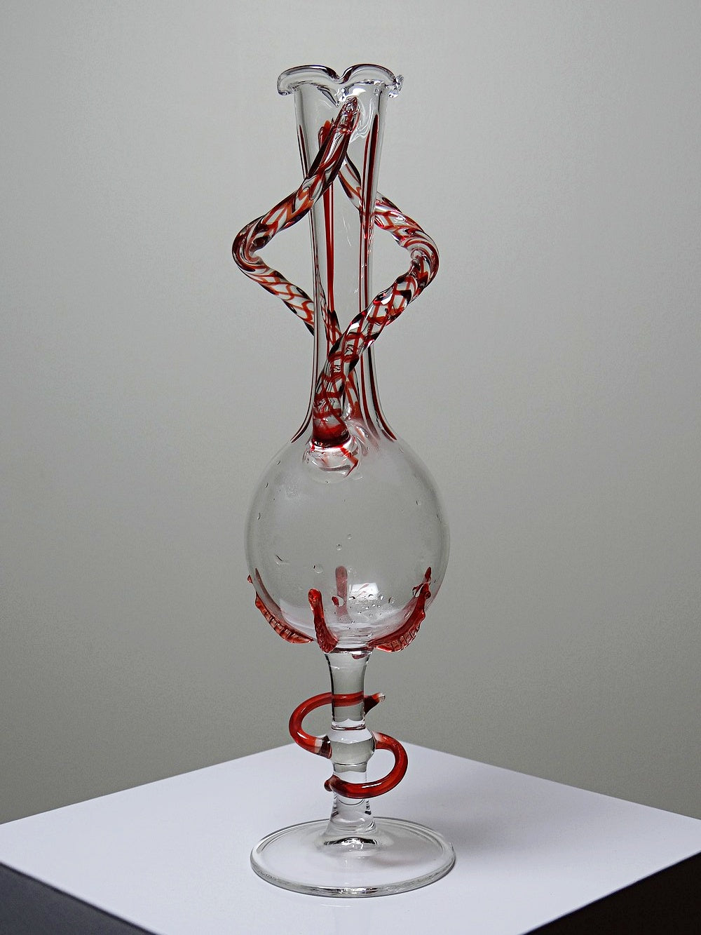 Vintage Vase Filigrana/Zanfirico von Murano Rot