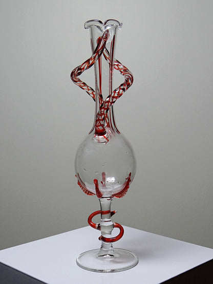 Vintage Vase Filigrana/Zanfirico von Murano Rot
