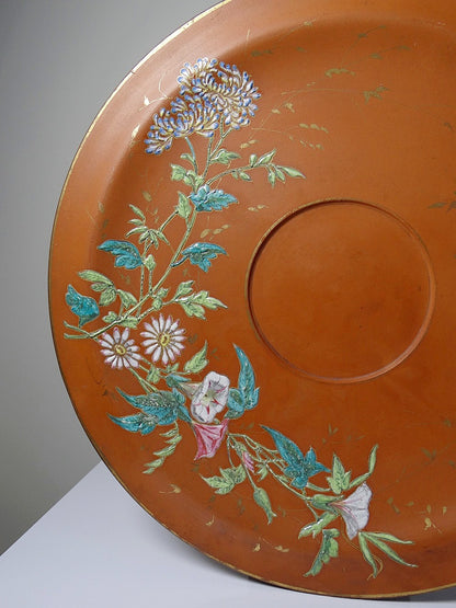 Vintage Servieraccessoire Terrakotta-Schale mit japanischer Jugendstil-Emaille, polychrom-goldig