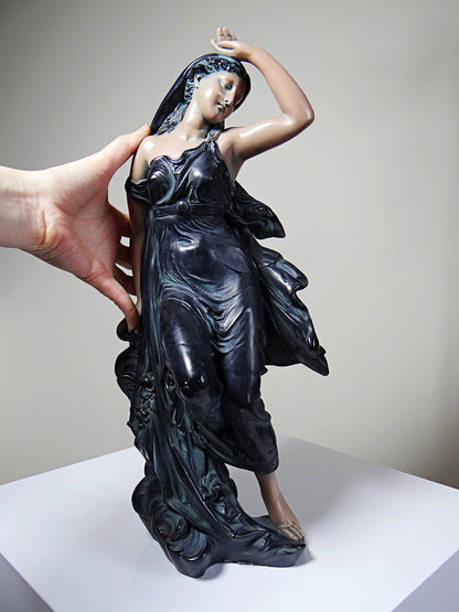 Vintage Statue Art Nouveau bronzefarben Gips/Komposit, zweifarbig, unsigniert