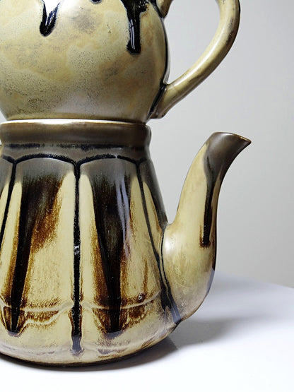 Vintage Teekanne Set von 2 im Stil von Denbac beige braun schwarz Keramik