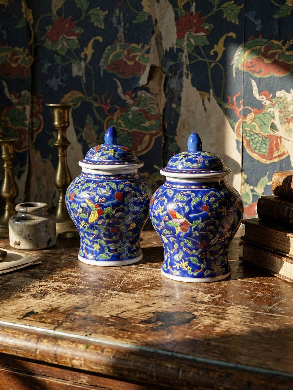 Vintage Set von 2 Ingwertopf von Kangxi Nian Zhi für China blau
