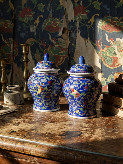 Vintage Set von 2 Ingwertopf von Kangxi Nian Zhi für China blau