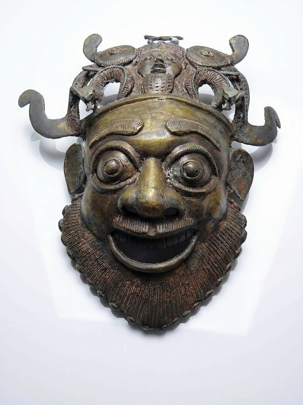 Vintage Maske Bamoun von GoldDekoration für Kamerun, Bronze