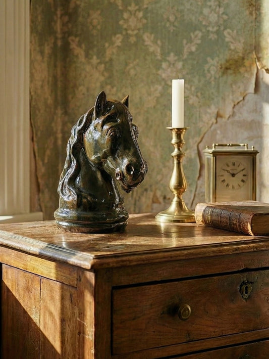 Vintage Terrakotta Pferdekopf von J-B für Kunst Braun