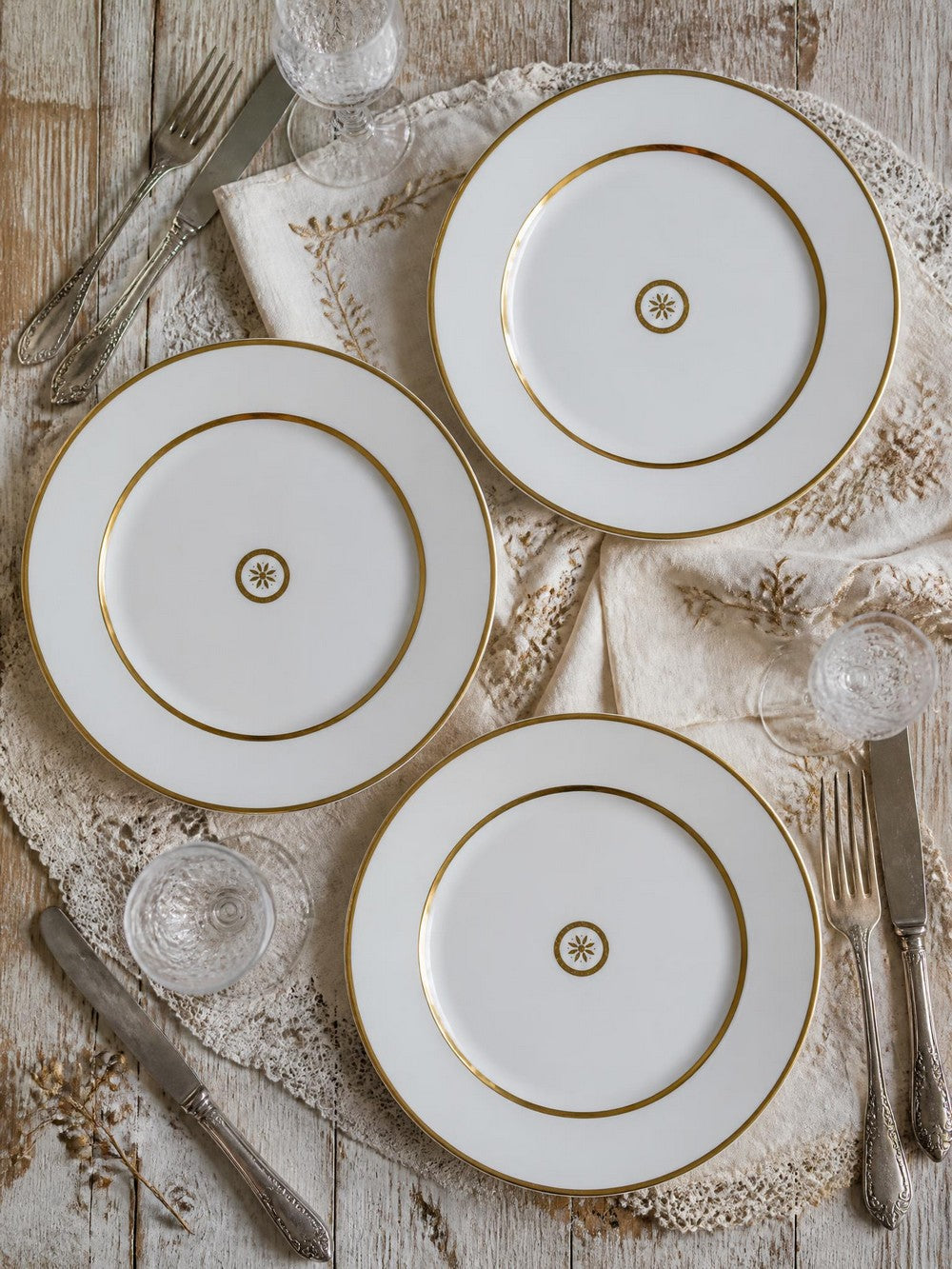 Set von 3 Vintage Teller "Sparte" von Bernardaud Limoges aus Porzellan mit Golddekor