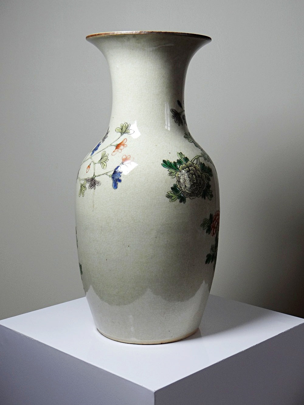 Vintage Vase "Chenghua" aus Porzellansteinzeug mit Craquelé, Famille Verte