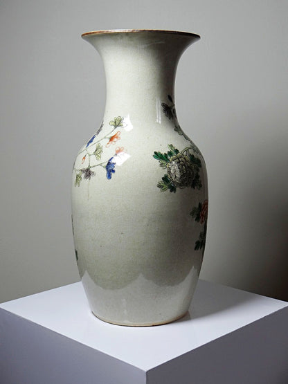 Vintage Vase "Chenghua" aus Porzellansteinzeug mit Craquelé, Famille Verte