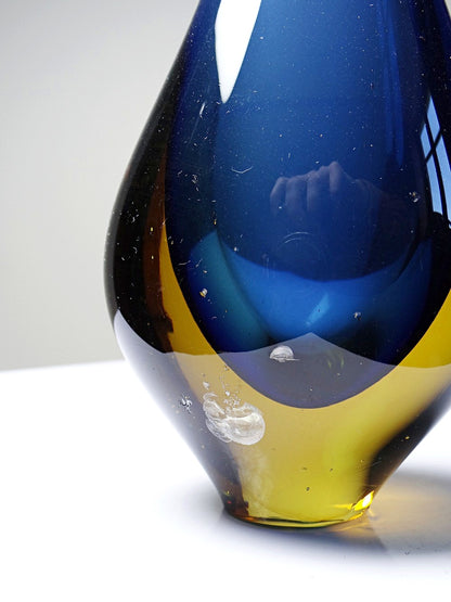 Vintage Vase Sommerso von Flavio Poli für Murano blau und amberfarbenes Glas