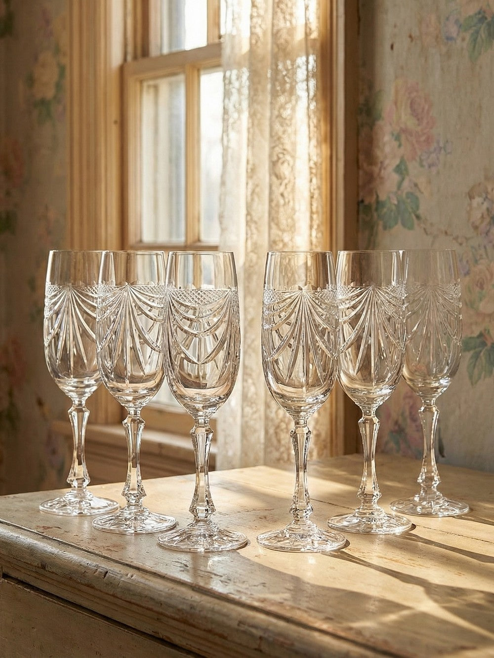 Vintage Champagnerflöte Gérard Set von 6 Kristall aus Lothringen, durchsichtig, Geschirr
