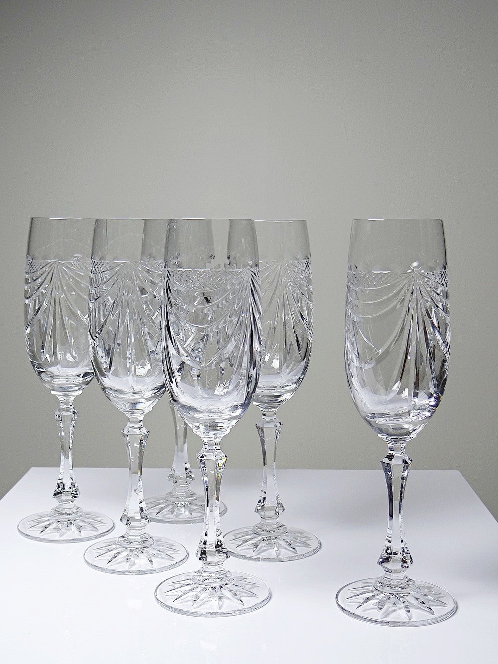 Vintage Champagnerflöte Gérard Set von 6 Kristall aus Lothringen, durchsichtig, Geschirr