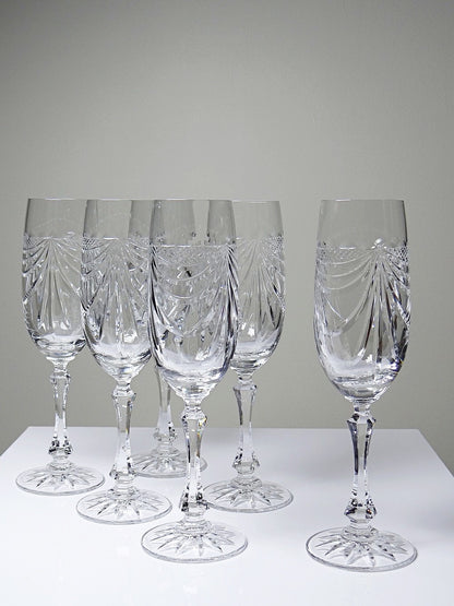 Vintage Champagnerflöte Gérard Set von 6 Kristall aus Lothringen, durchsichtig, Geschirr