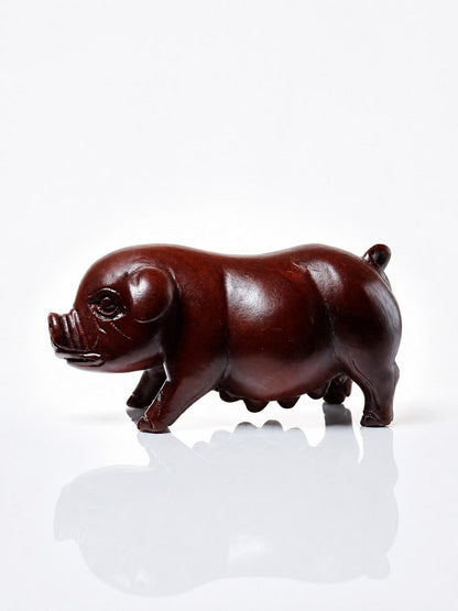 Vintage Schwein Skulptur aus gebeiztem Holz, asiatische Handwerkskunst