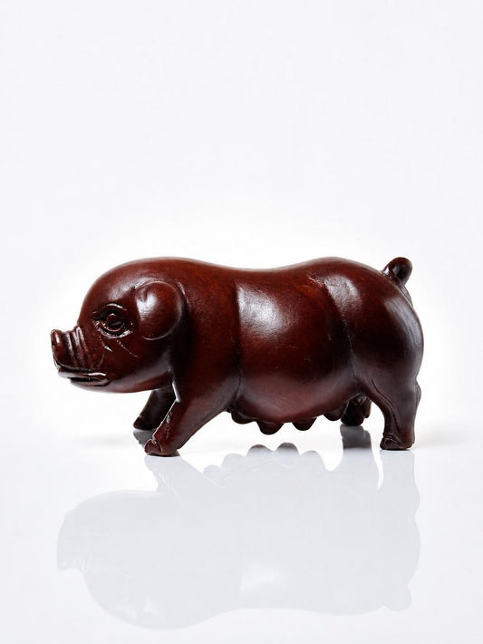 Vintage Schwein Skulptur aus gebeiztem Holz, asiatische Handwerkskunst
