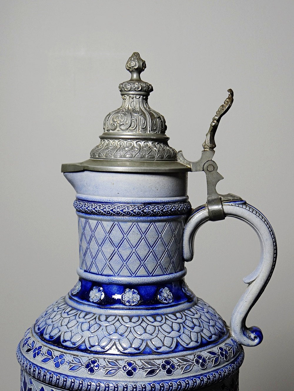 Vintage Bierkrug Westerwald Deutschland Salzglasur mit Zinndeckel