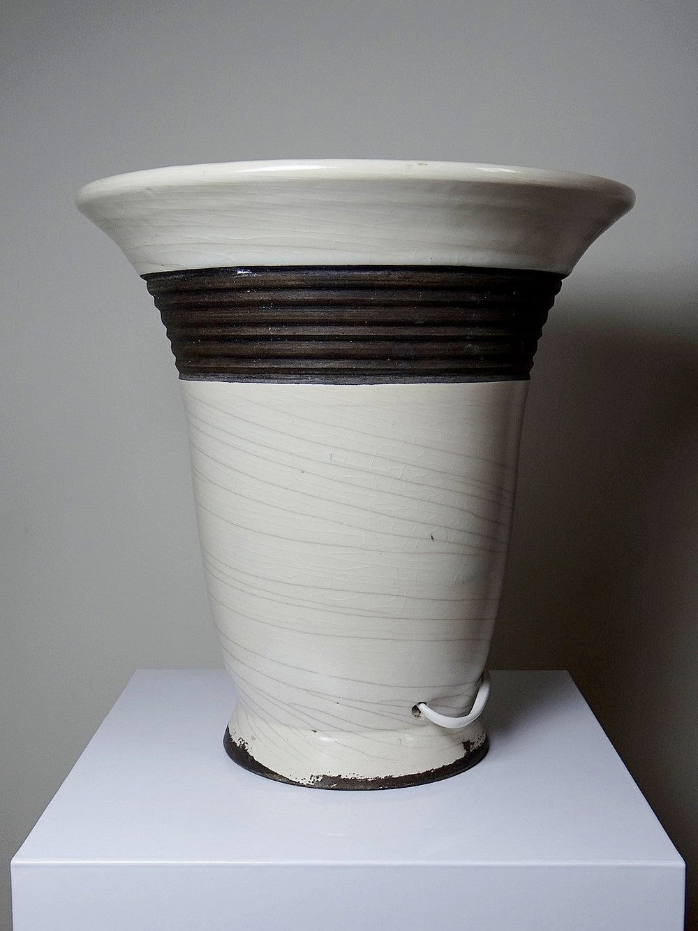 Vintage Lampe Keramos von René Hénon für Keramos Sèvres Raku beige braun grau