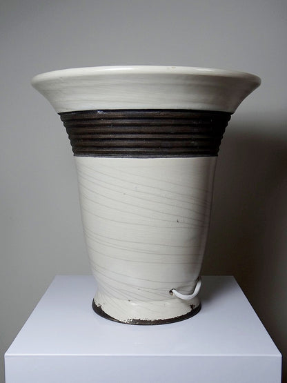 Vintage Lampe Keramos von René Hénon für Keramos Sèvres Raku beige braun grau