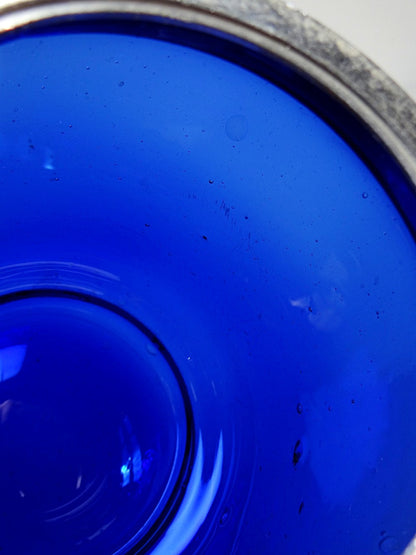 Vintage Bonbonniere blaues Kobaltglas versilbertes Metall