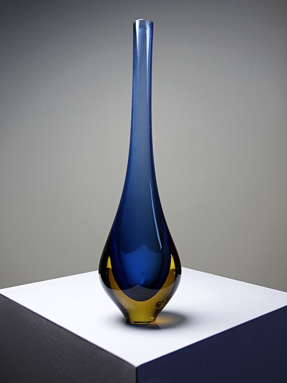 Vintage Vase Sommerso von Flavio Poli für Murano blau und amberfarbenes Glas