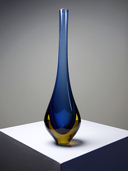 Vintage Vase Sommerso von Flavio Poli für Murano blau und amberfarbenes Glas