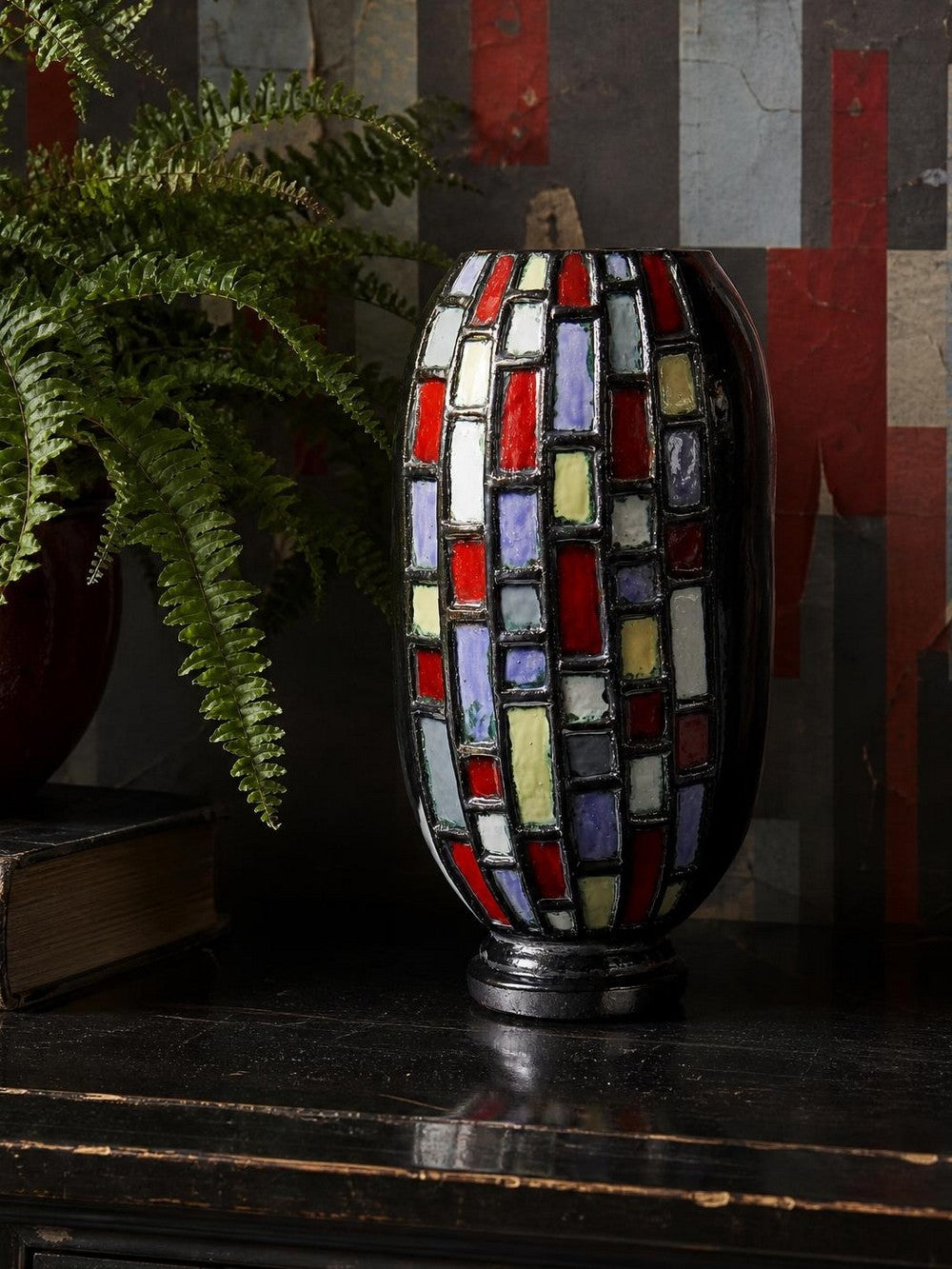 Vintage modernistische Vase aus schwarz glasierter Kunstkeramik
