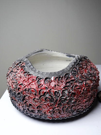 Vintage Schmuckdose RotKunst raku rot grau 2000er