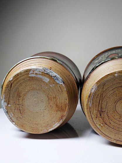 Vintage Servieraccessoire Set von 2 Steinguttopf von Studio Poterie braun-grün-schwarz-kupferfarben