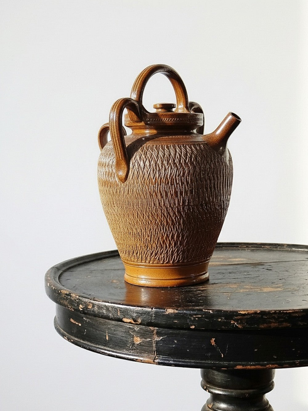 Vintage Wasserkrug von Beauvais oder Bonny für Beauvais oder Bonny, braun glasiert, silberglanz