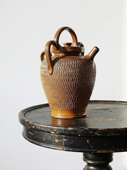 Vintage Wasserkrug von Beauvais oder Bonny für Beauvais oder Bonny, braun glasiert, silberglanz