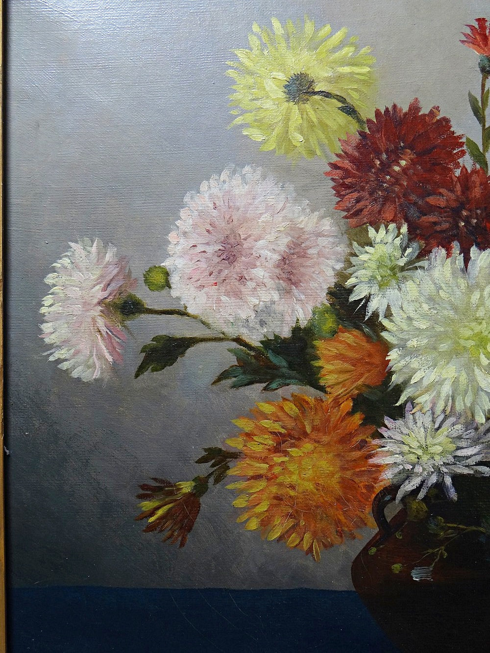 Vintage Gemälde Stillleben mit Chrysanthemen von L. Porte für BraunDekoration signiert 1888