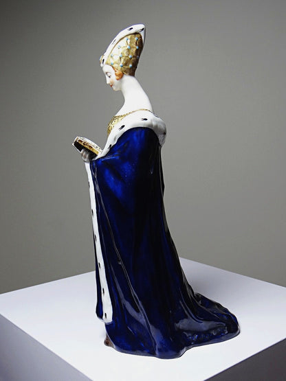 Vintage Porzellanfigurine Liseuse von J. Vesques blau Hermelin