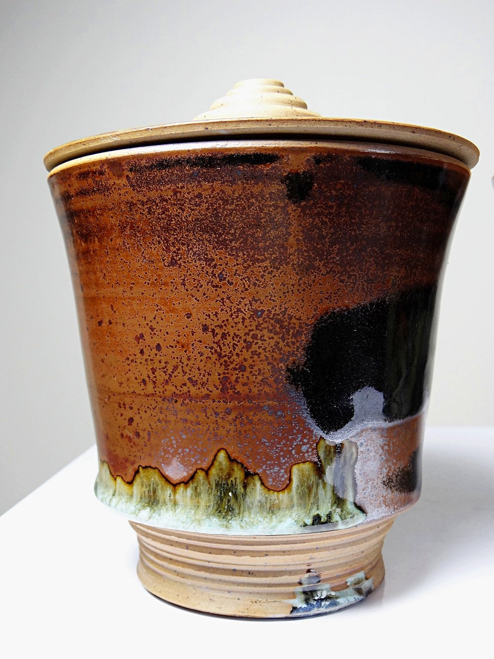 Vintage Servieraccessoire Set von 2 Steinguttopf von Studio Poterie braun-grün-schwarz-kupferfarben