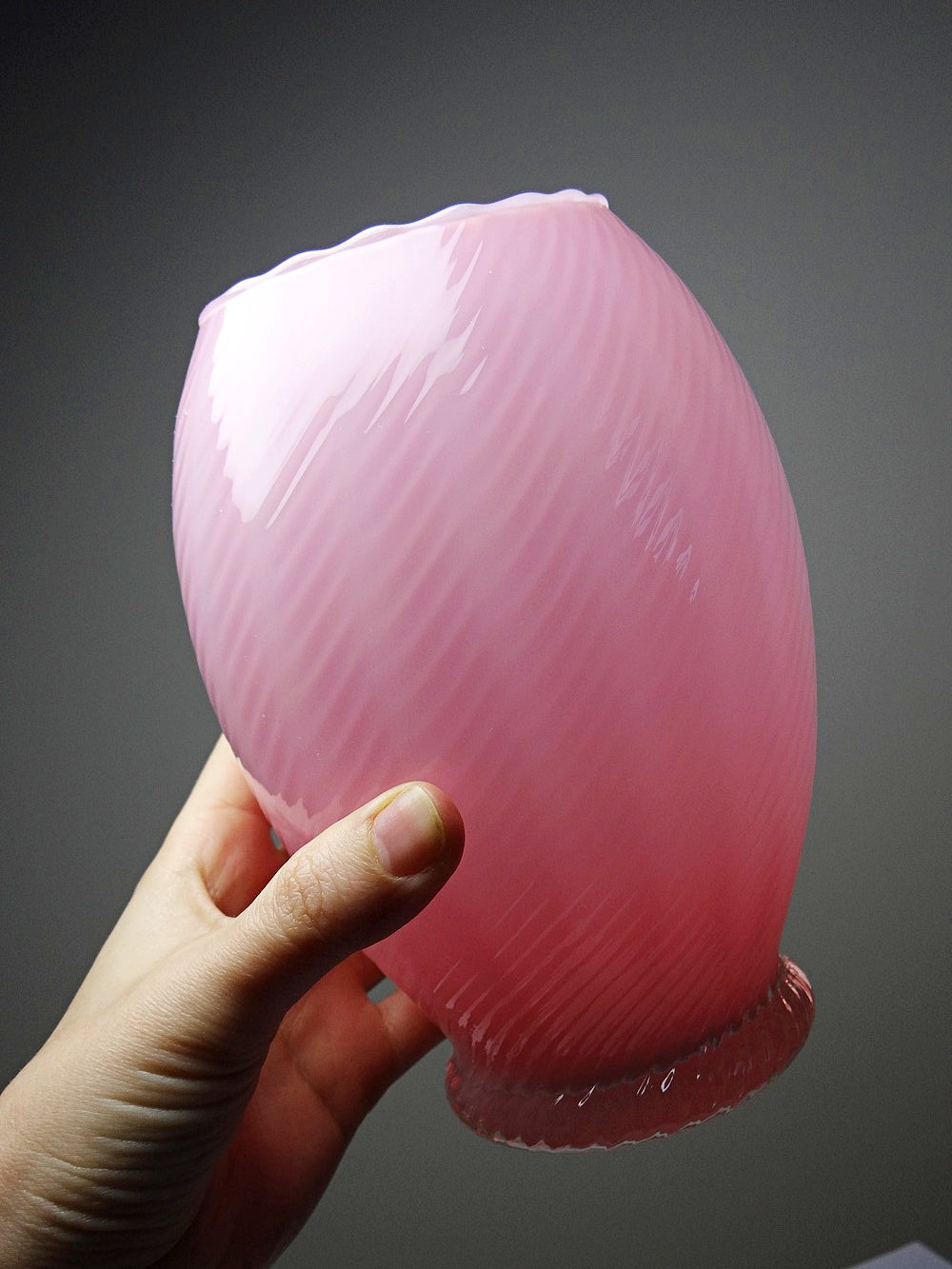 Vintage Vase Murano Empoli aus rosa Opalglas, transparenter Fuß