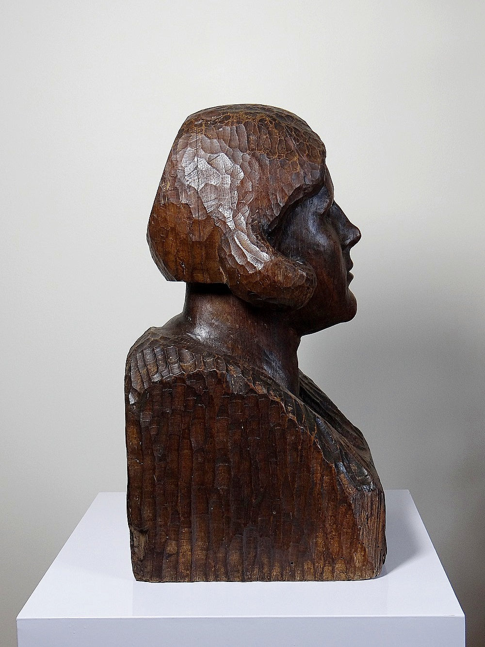 Vintage Büste Frau Massivholz, 19. Jh. dunkles Holz geschnitzt, Unikat