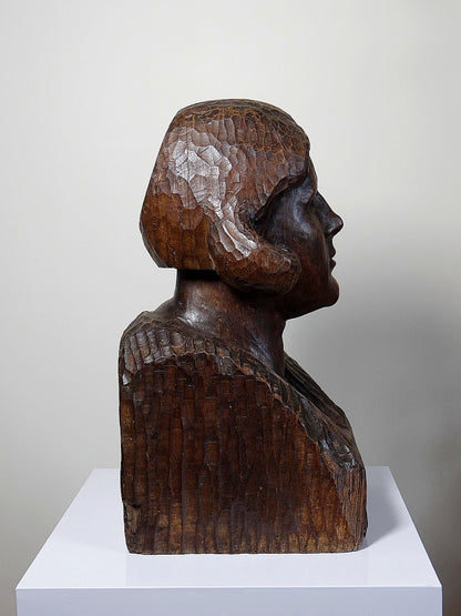 Vintage Büste Frau Massivholz, 19. Jh. dunkles Holz geschnitzt, Unikat
