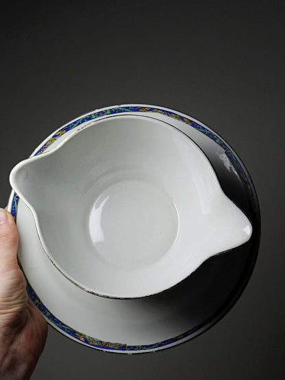 Vintage Sauciere Lunéville Opaque von Lunéville für France polychromes Dekor