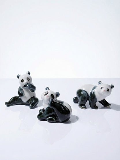 Vintage Porzellan Panda Figurine Set von 3 China Stempel handbemalt 1980er-90er