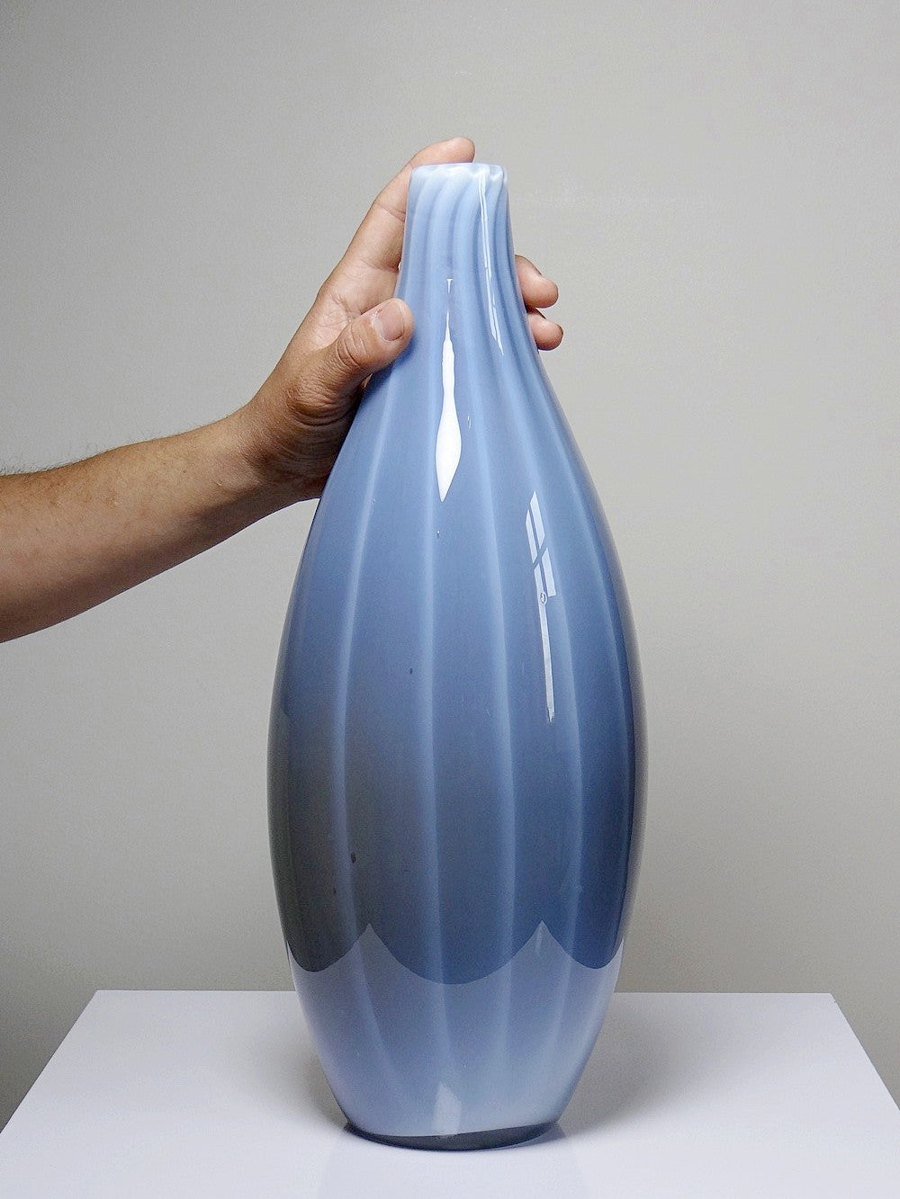 Vintage Vase von Fratelli Toso für Murano blaues Opalglas Rauchglas Soap Bubble Set von 2