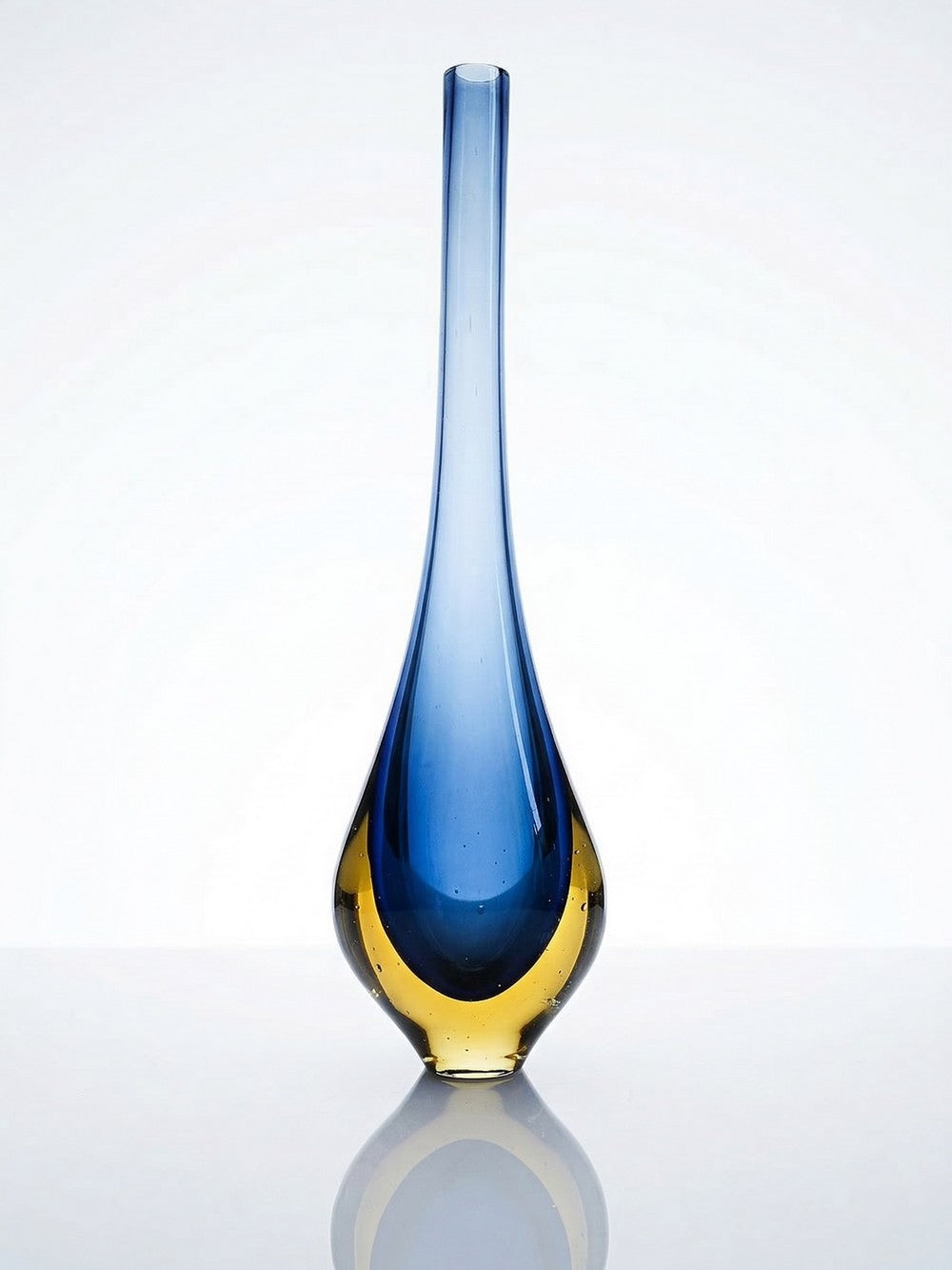 Vintage Vase Sommerso von Flavio Poli für Murano blau und amberfarbenes Glas