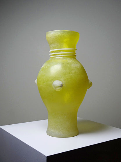 Vintage Vase Murano Scavo Gelb von Seguso Vetri d’Arte, mattiertes Glas, balusterförmig