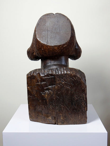 Vintage Büste Frau Massivholz, 19. Jh. dunkles Holz geschnitzt, Unikat