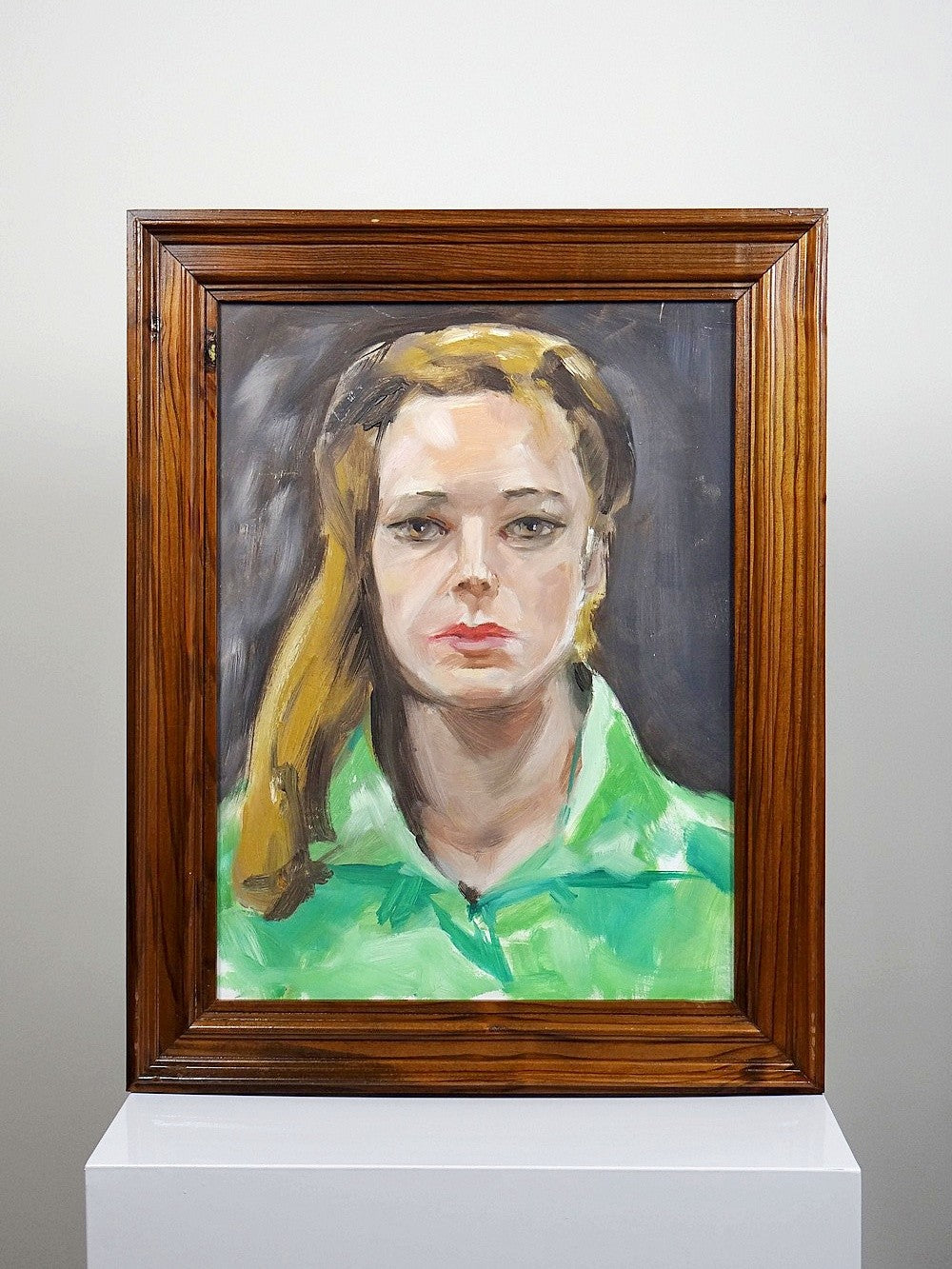 Vintage Porträt "The Woman in Green" Ölbild auf Leinwandkarton im Holzrahmen grün
