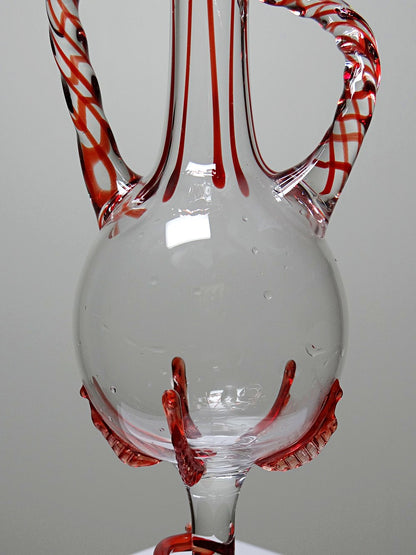 Vintage Vase Filigrana/Zanfirico von Murano Rot