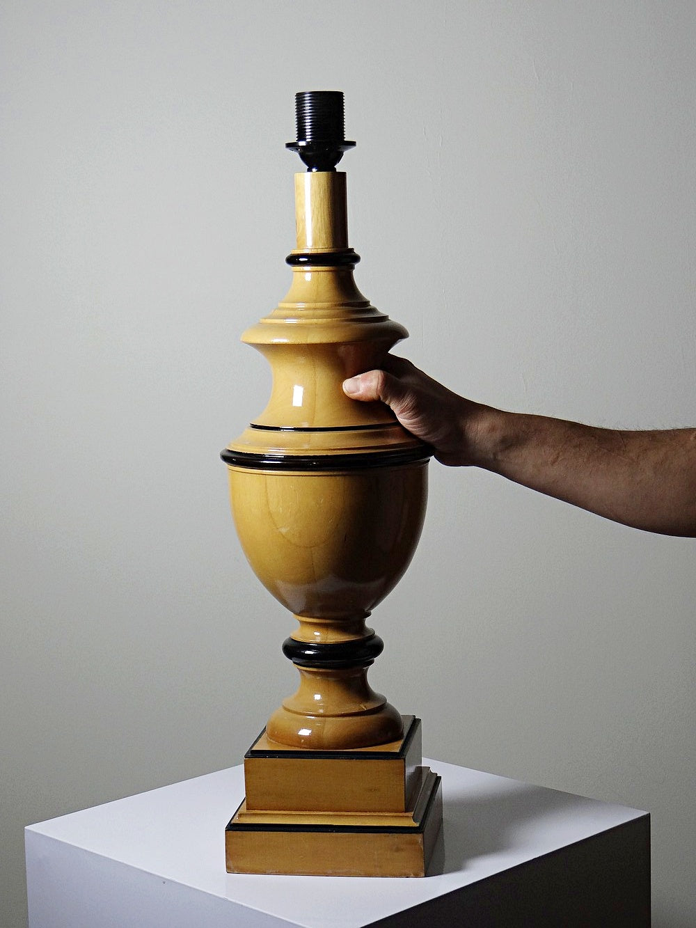 Vintage Lampe Verdennes von Le Dauphin helles Holz schwarz