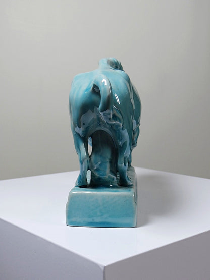 Vintage Bison Skulptur von Zsolnay aus türkis glasierter Keramik