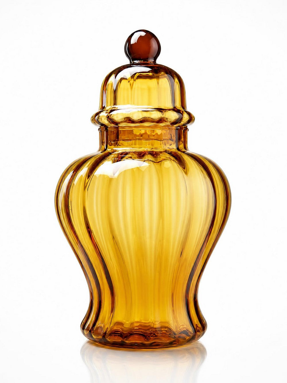 Vintage Bonbonniere aus mundgeblasenem Empoli-Glas, bernsteinfarben, Italien
