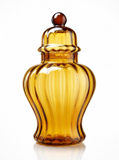 Vintage Bonbonniere aus mundgeblasenem Empoli-Glas, bernsteinfarben, Italien