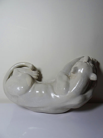 Vintage Panther Figur aus craqueliertem Steingut