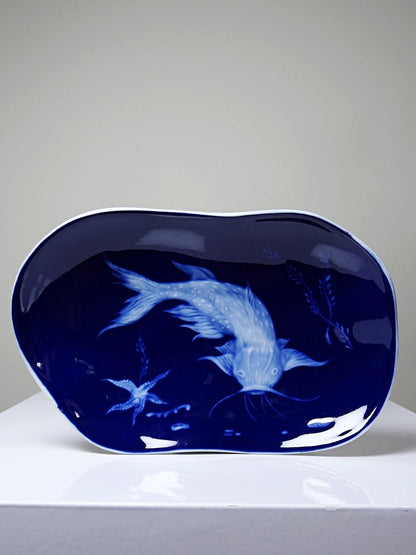 Vintage Schale Limoges Fischdekor japonisierend von Marcel Chaufriasse